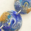 Collier 5 médaillons bleu - ocre sur cordon coton ciré 3 couleurs assorties, longueur totale 42 cm