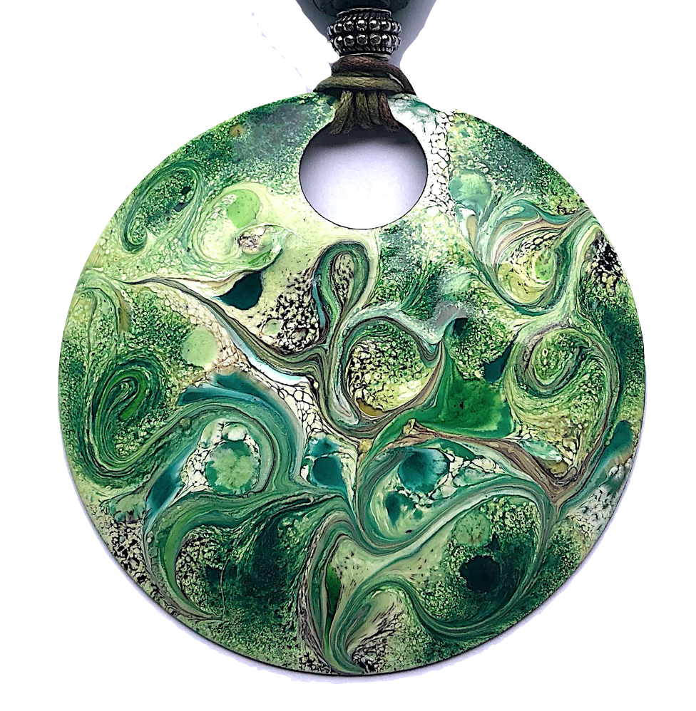 médaillon vert emaux sur cuivre