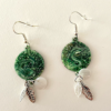 Paire de boucle d'oreilles diamètre 20 mm couleur vert, grand fermoir sans nickel.