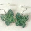 Paire de boucle d'oreilles papillons 20 mm couleur vert, grand fermoir sans nickel.