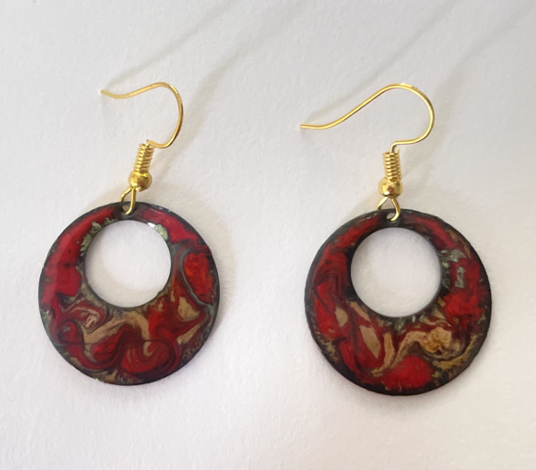 Paire de boucles d'oreilles  rouge et noir diamètre 25mm